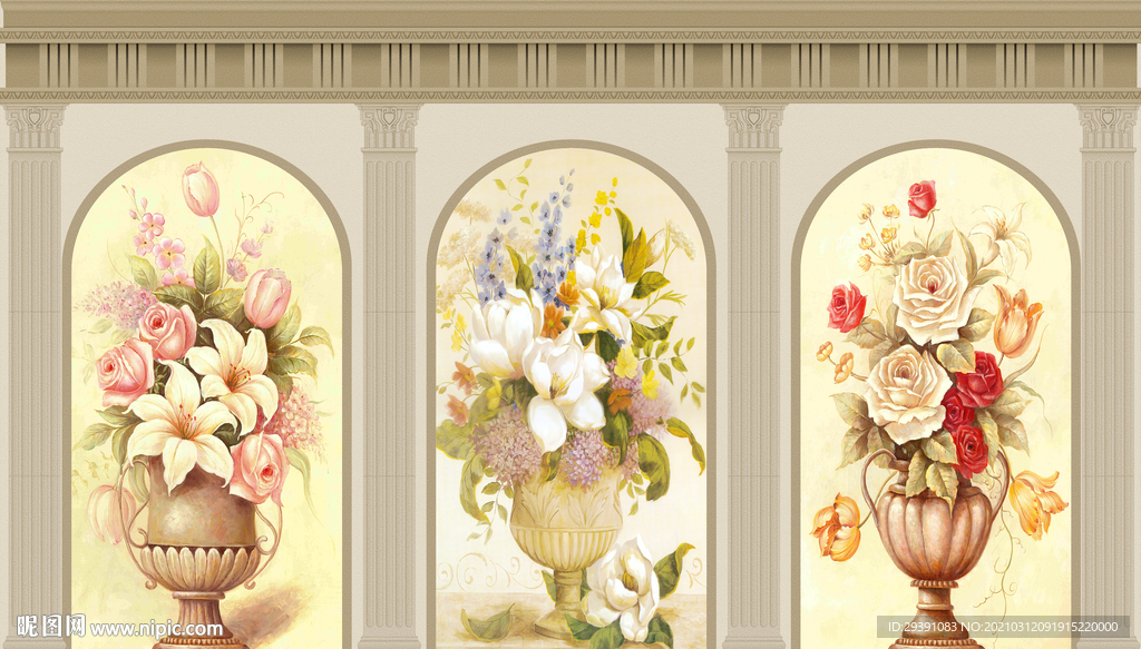欧式复古花卉仿真油画背景