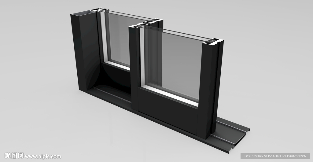 极窄-极简推拉门3D组角渲染图