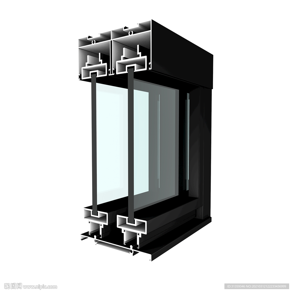 极窄-极简推拉门3D组角渲染图