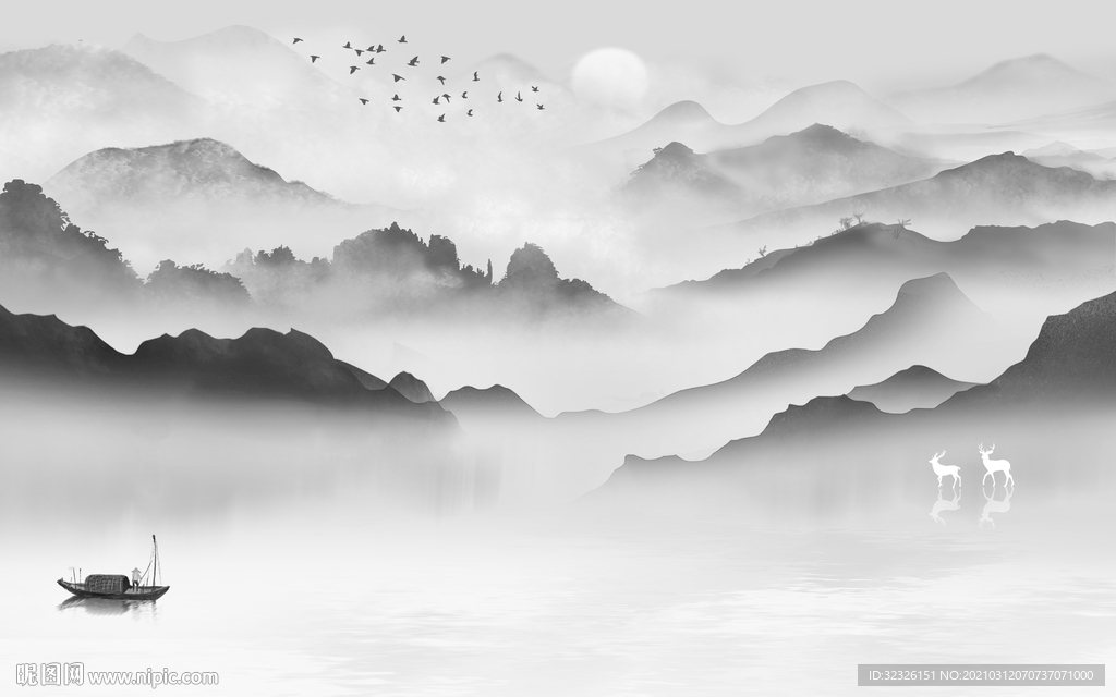 高雅灰色新山水画 TIF分层