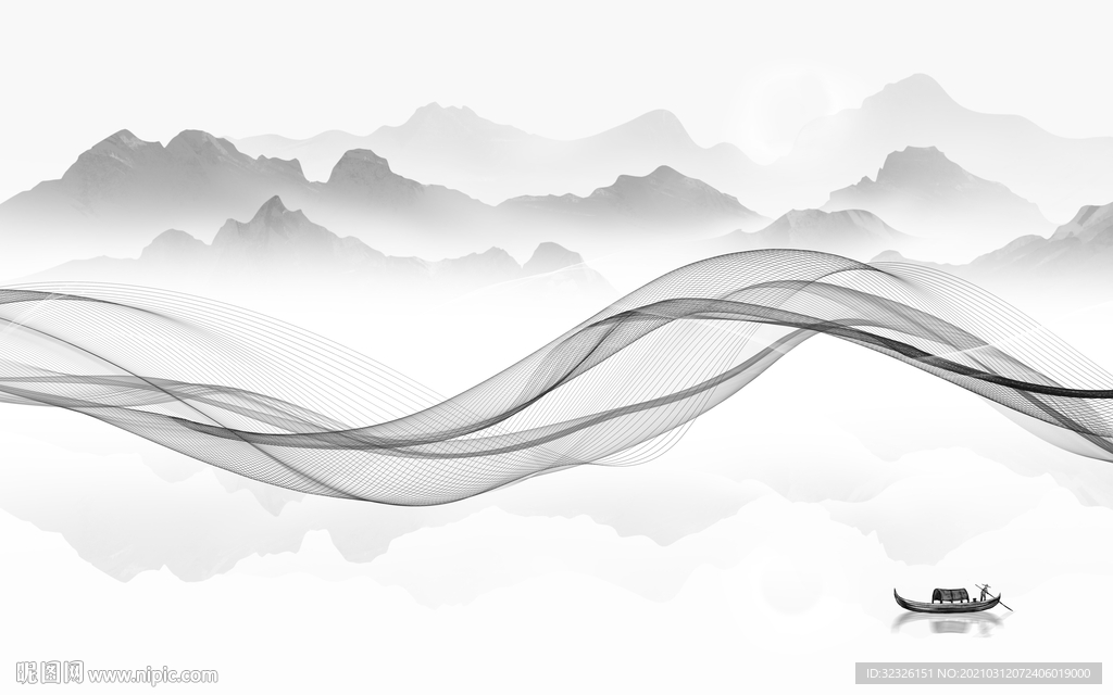 线条新山水意境画 TIF分层