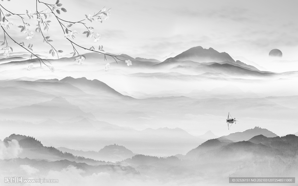 客厅灰色新山水画 TIF分层