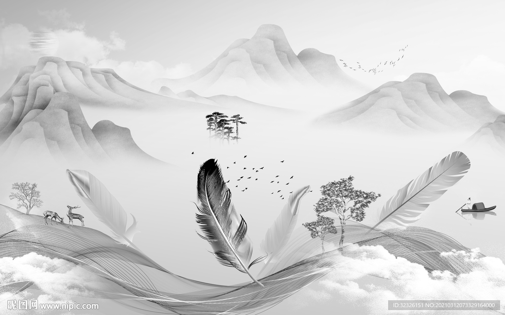 新上架灰色新山水画 TIF分层