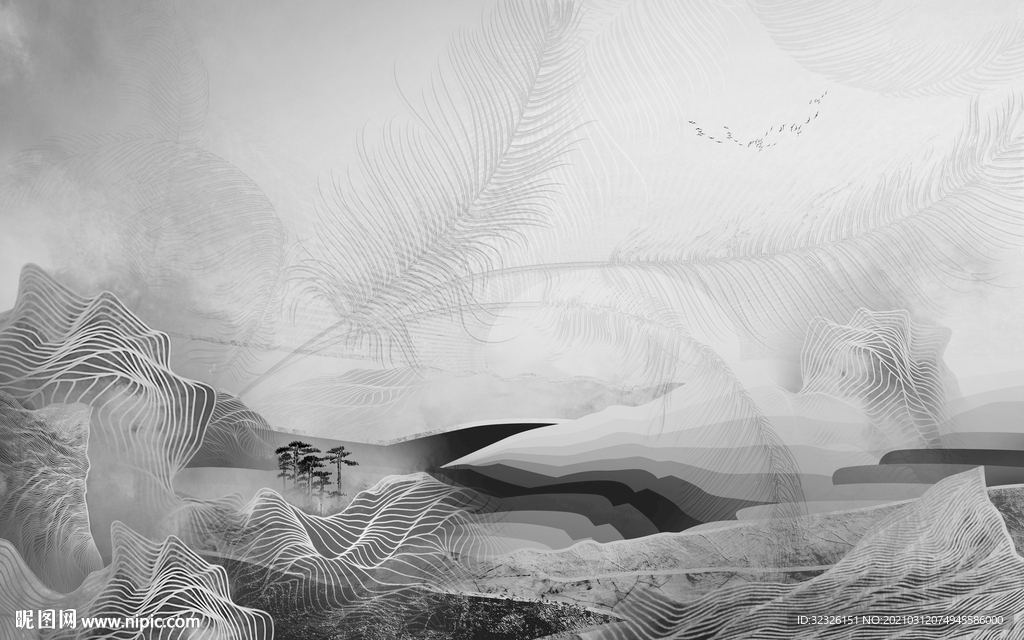 大气 灰色新山水画 TIF分层
