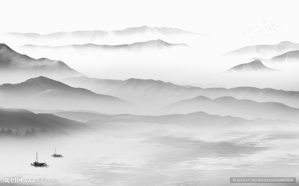 新中式灰色新山水画 TIF分层