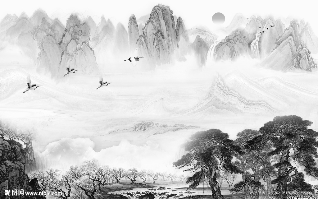 国画灰色新山水画 TIF分层