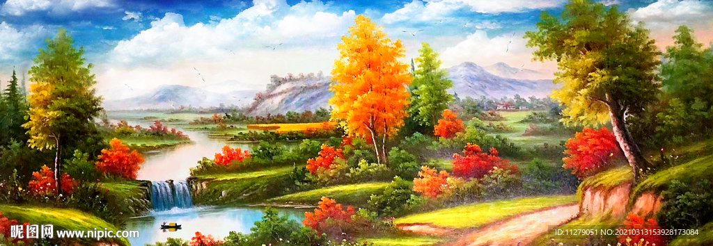 风景油画田园风光