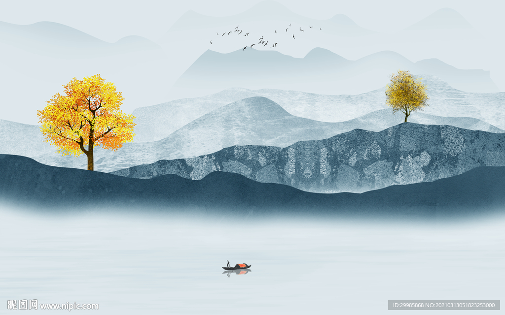 背景墙新山水意境画 tif分层