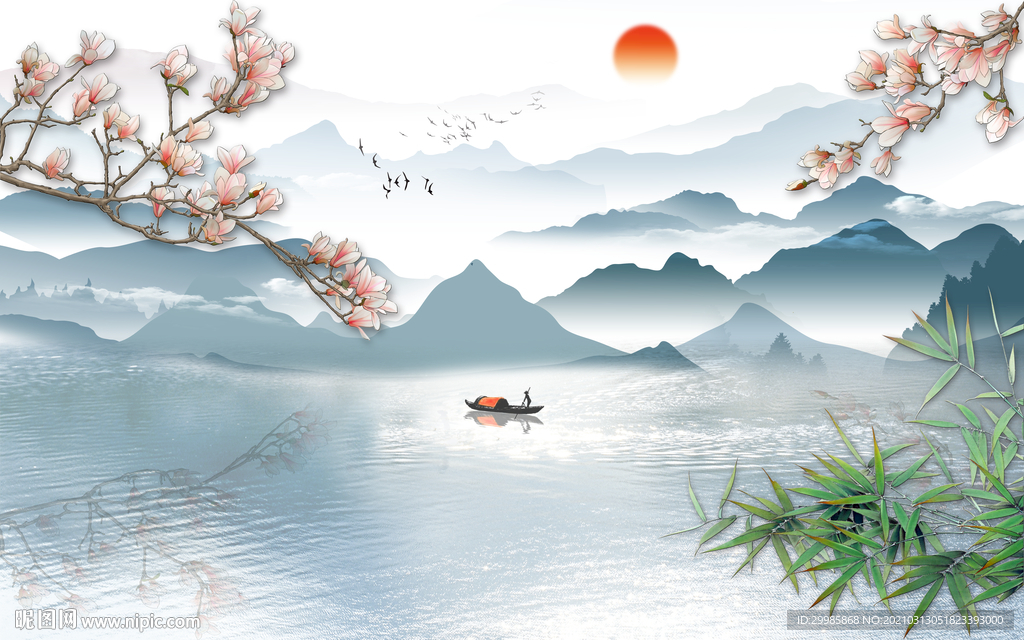 别墅新山水意境画 tif分层