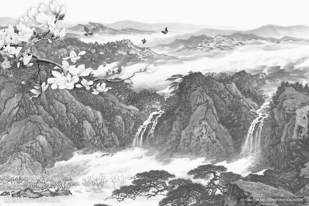 国画山水画新款画 TIF分层