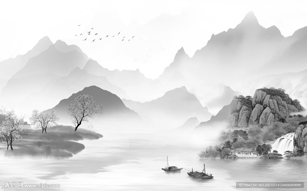 意境山水画人气画 TIF分层