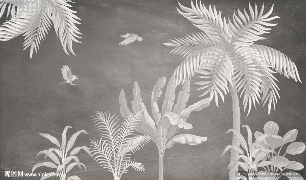 热带雨林 植物 花鸟 背景墙