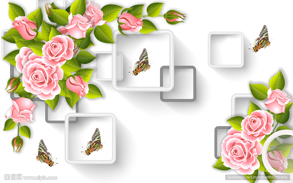 3D现代玫瑰花电视背景墙