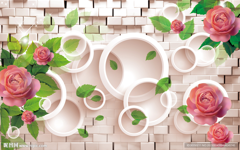 现代简约玫瑰花电视背景墙