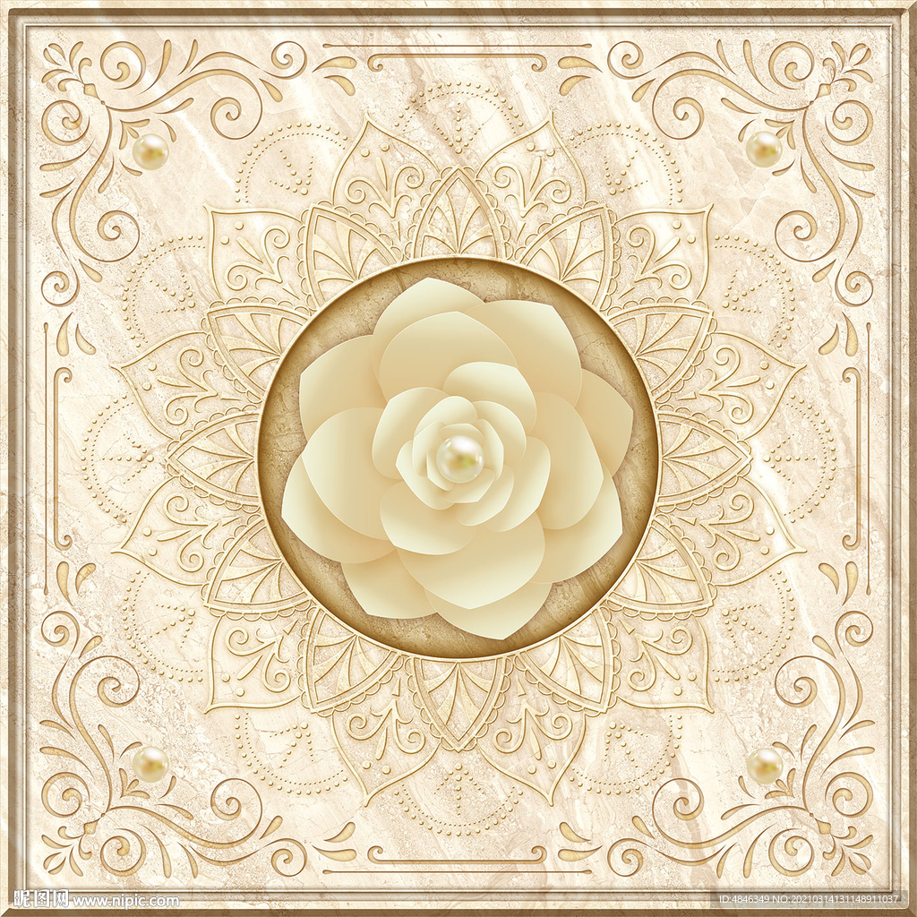 荷花大理石新中式吊顶