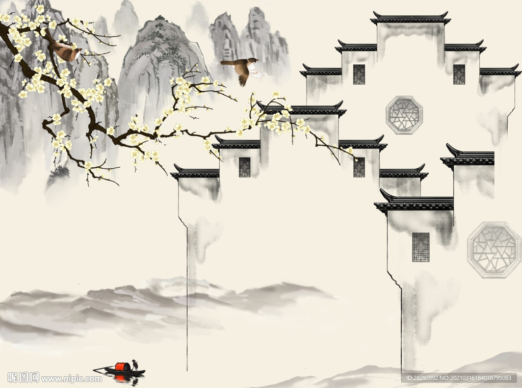 徽派建筑风格背景