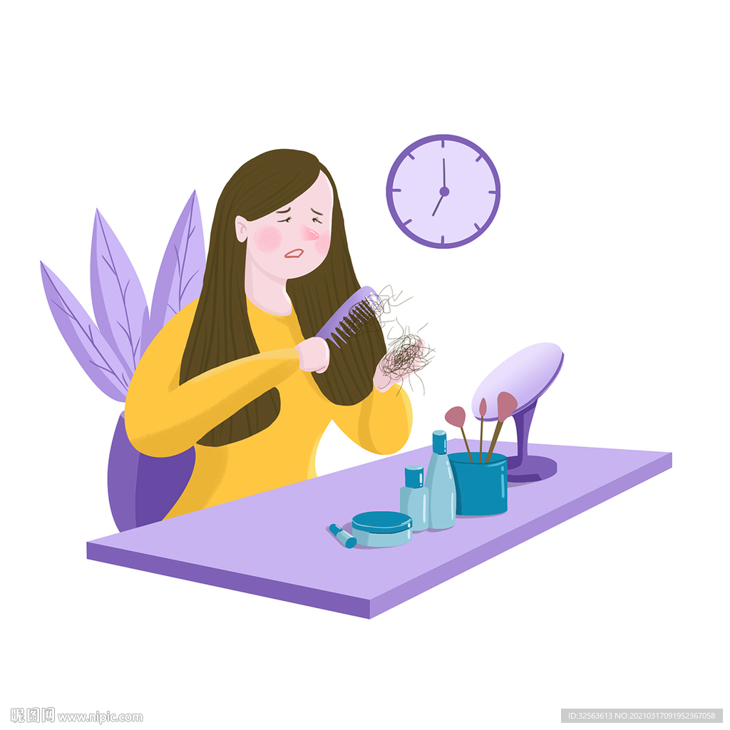 女性脱发插画元素