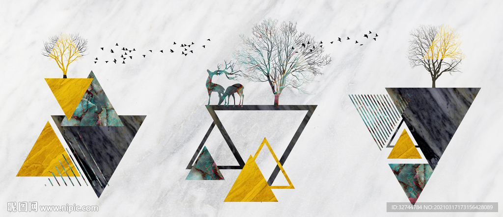 麋鹿几何装饰画