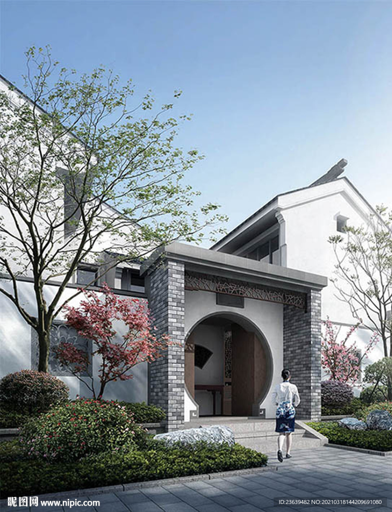 现代中式别墅效果图