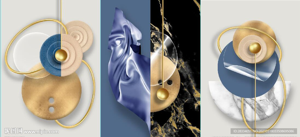 晶瓷现代风抽象立体几何装饰画