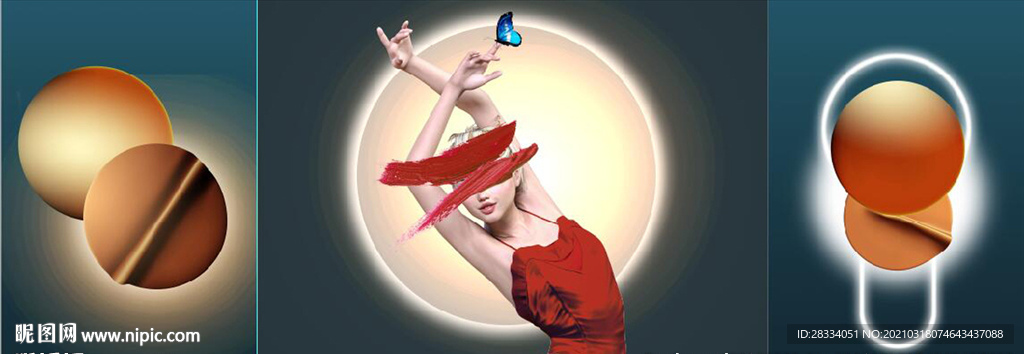 现代晶瓷光影抽象美女装饰画