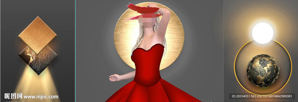 现代晶瓷光影抽象美女装饰画