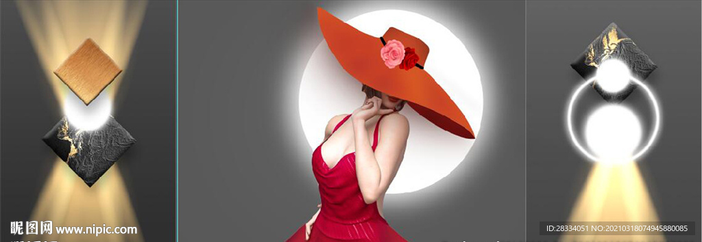 现代晶瓷光影抽象美女装饰画