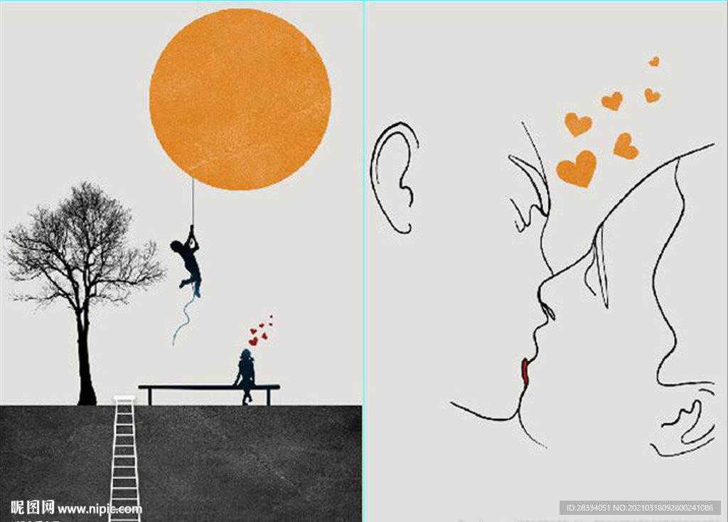 爱马仕轻奢爱情风景装饰无框画