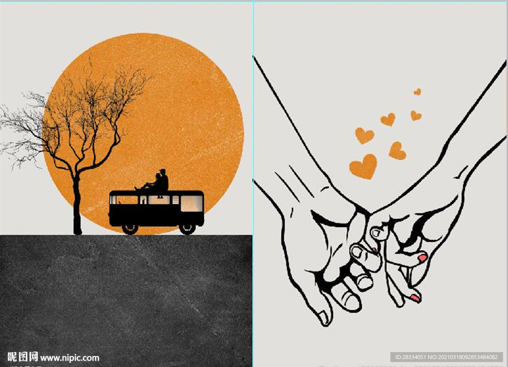 爱马仕轻奢爱情风景装饰无框画