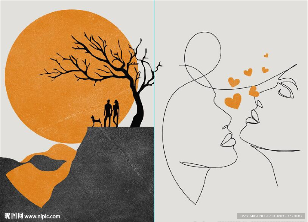 爱马仕轻奢爱情风景装饰无框画