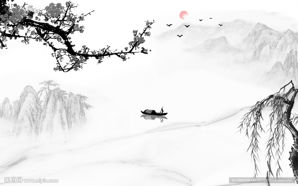 别墅新灰色山水画 tif分层