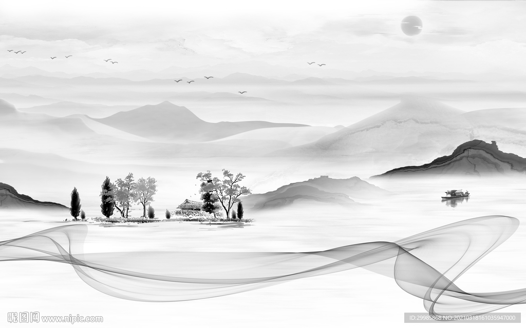 客厅新山水灰色画 tif分层