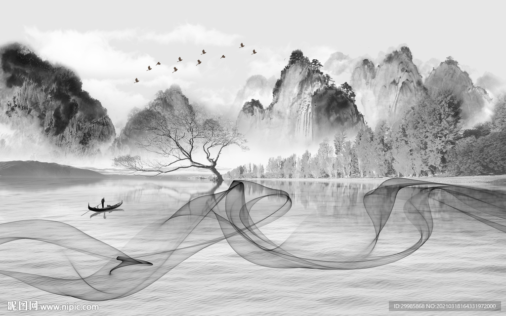 新款新山水灰色画 tif分层