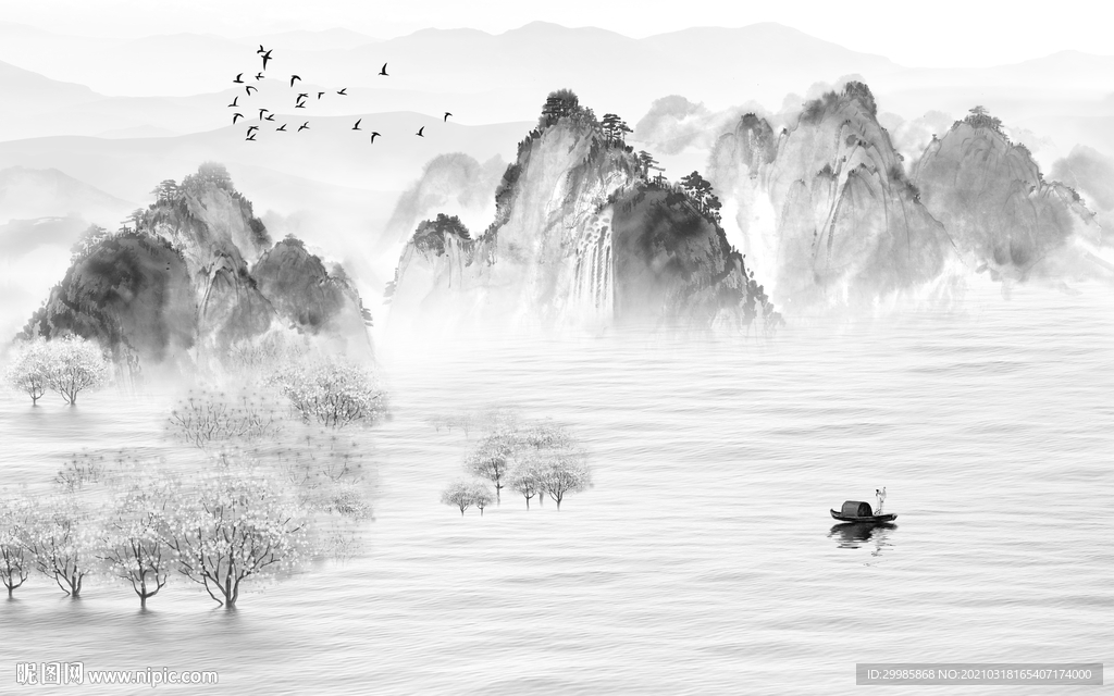 大气 新灰色山水画 tif分层