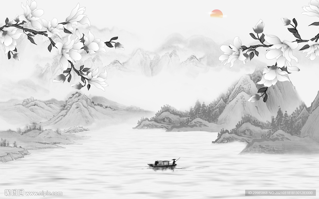 简约 新山水灰色画 tif分层