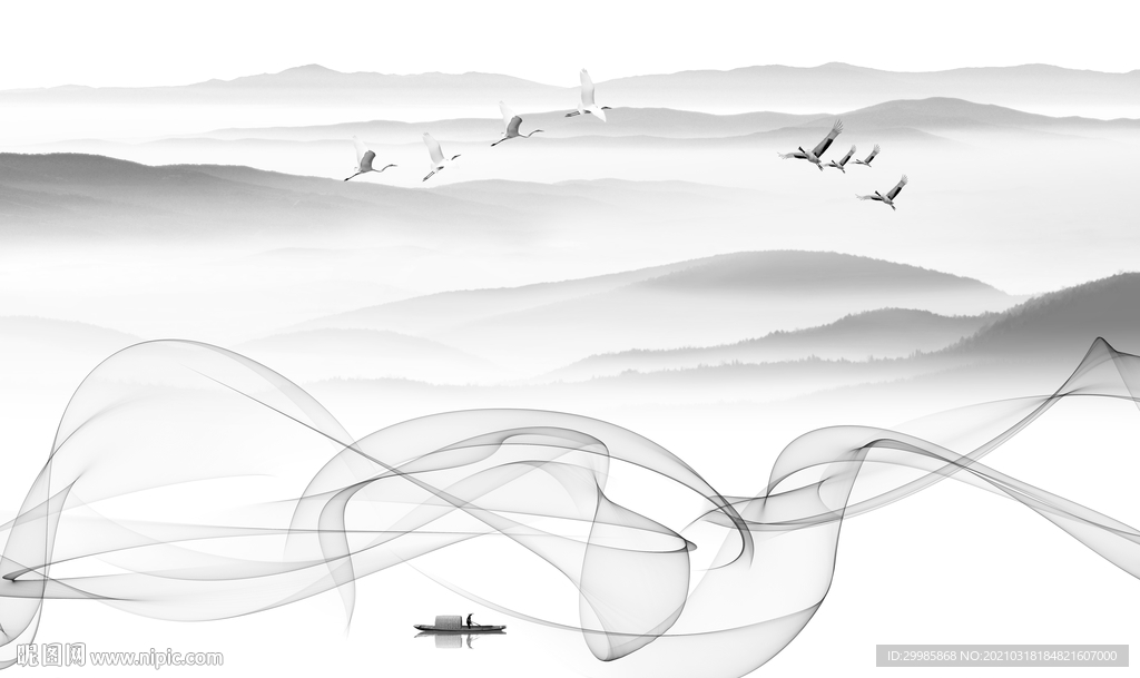 高档 新山水灰色画 tif分层