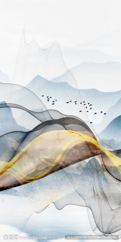 丝带山水装饰画