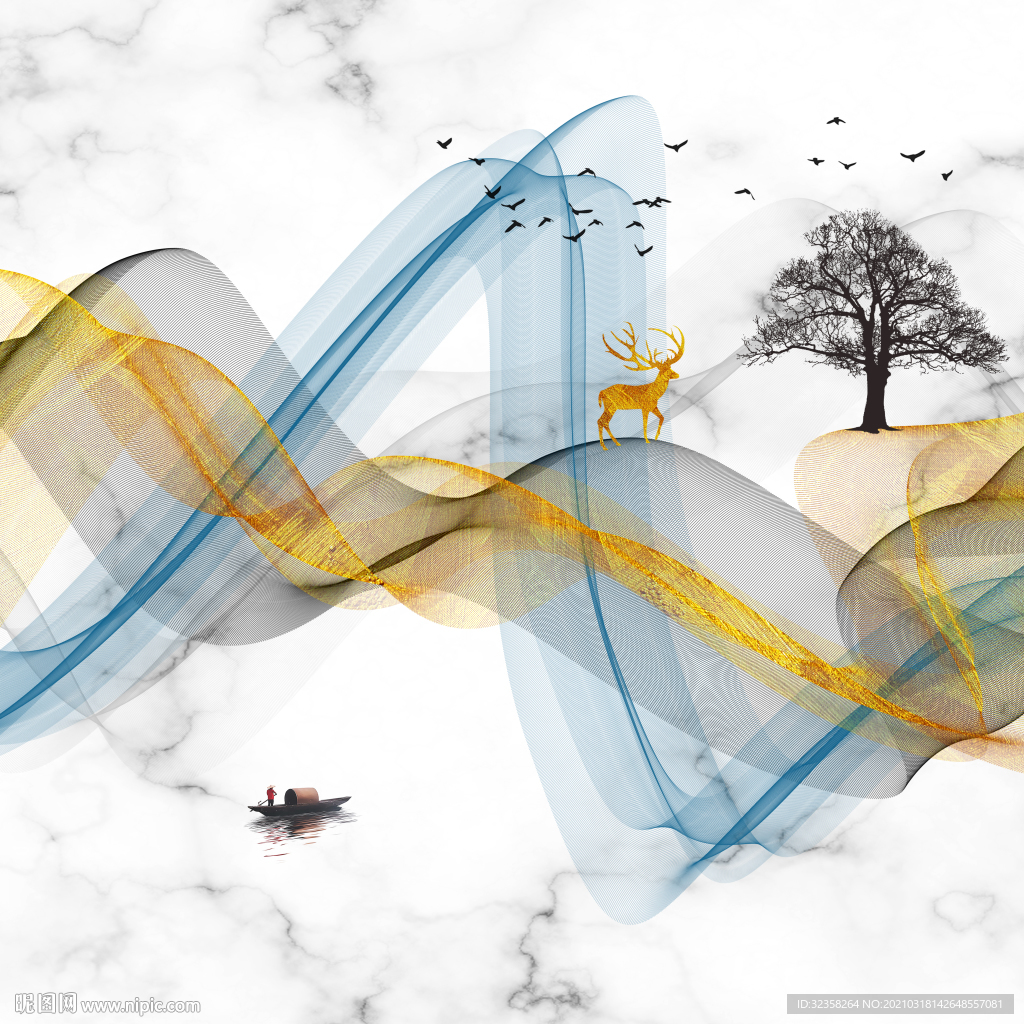 丝带山水装饰画