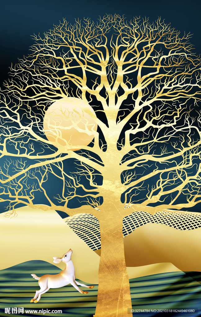 发财树麋鹿晶瓷画