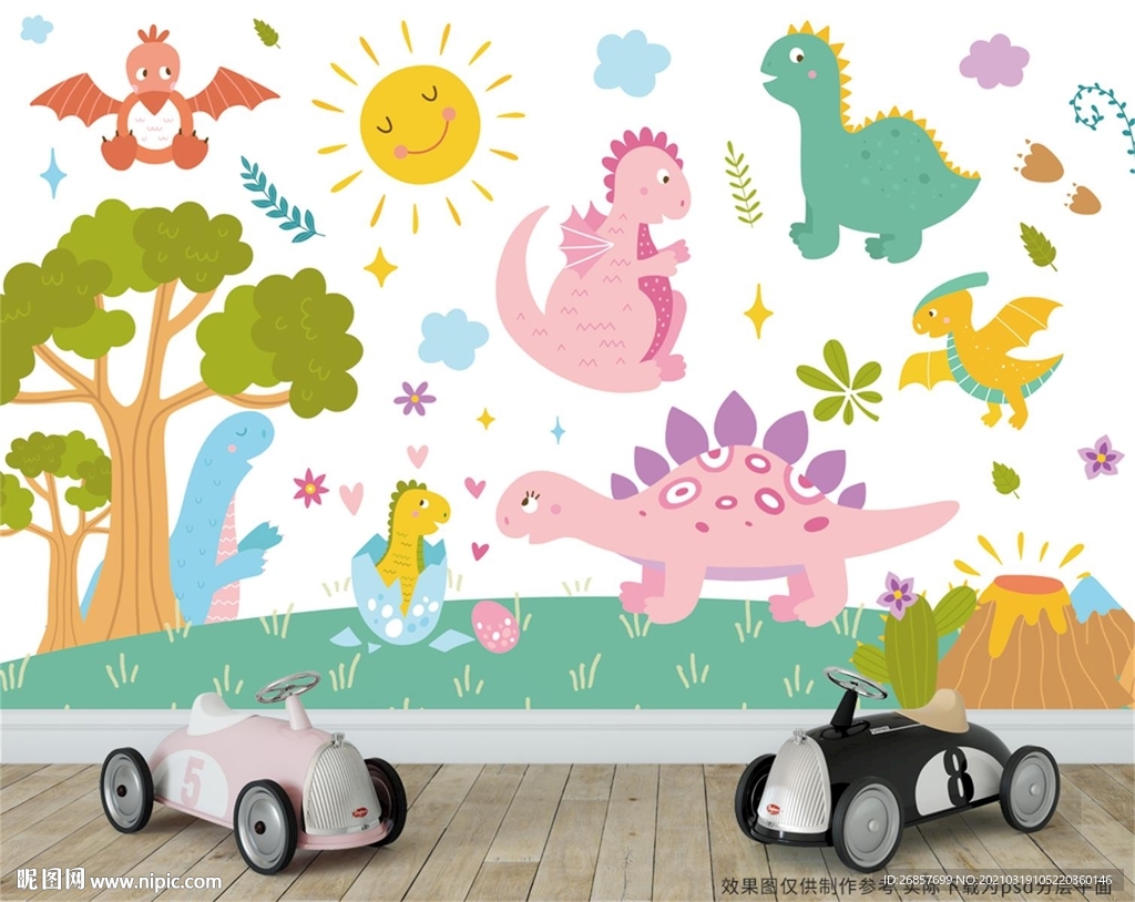 可爱恐龙背景墙