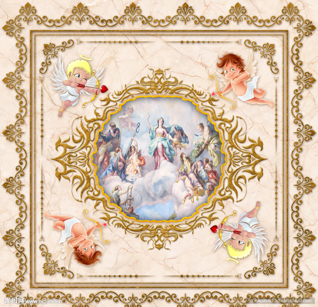 欧式希腊美女油画天顶壁画