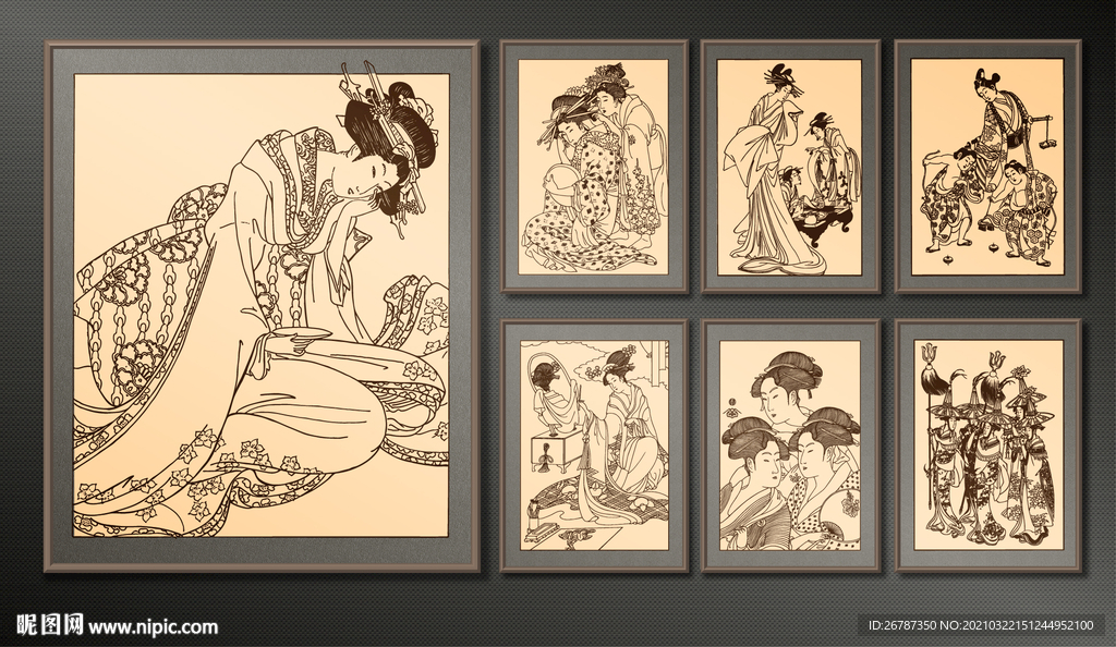 矢量手绘日本古典人物