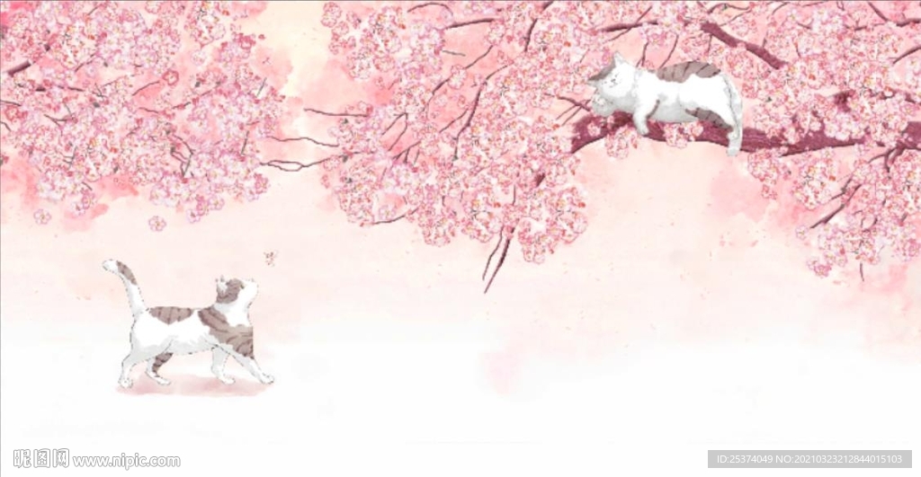 樱花 猫 粉色 背景墙