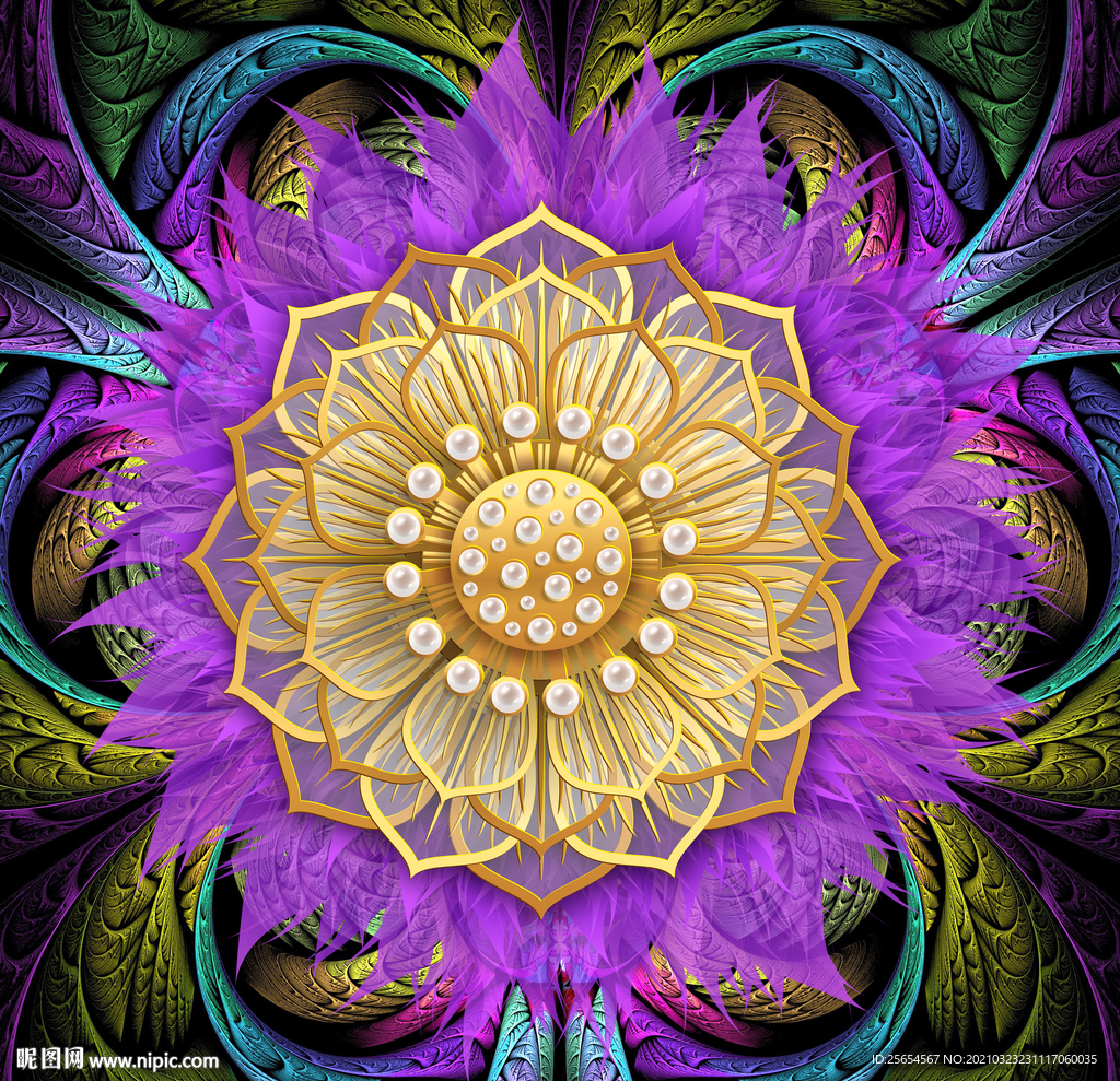 奢华金色花纹玻璃拼花天顶壁画