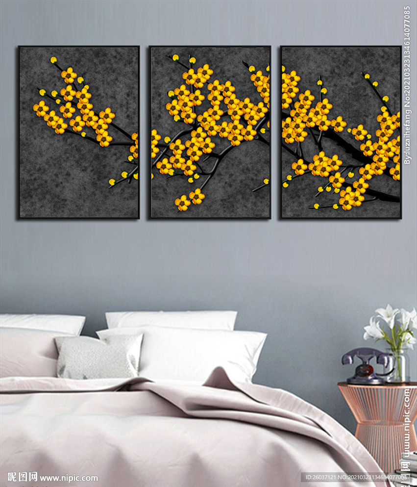 新中式金色梅花立体装饰画