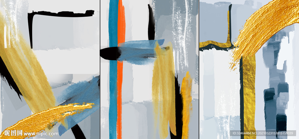 抽象笔触油画三联画