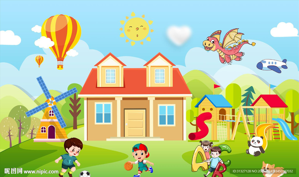 卡通幼儿园学校儿童乐园滑梯图片