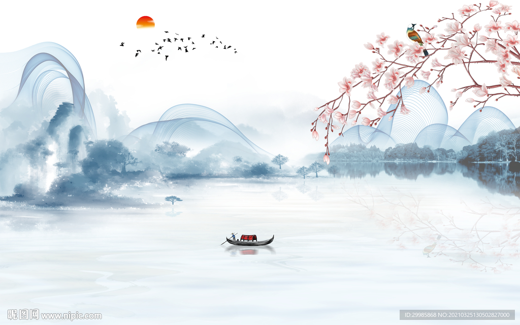 客厅山水画无框画 tif分层