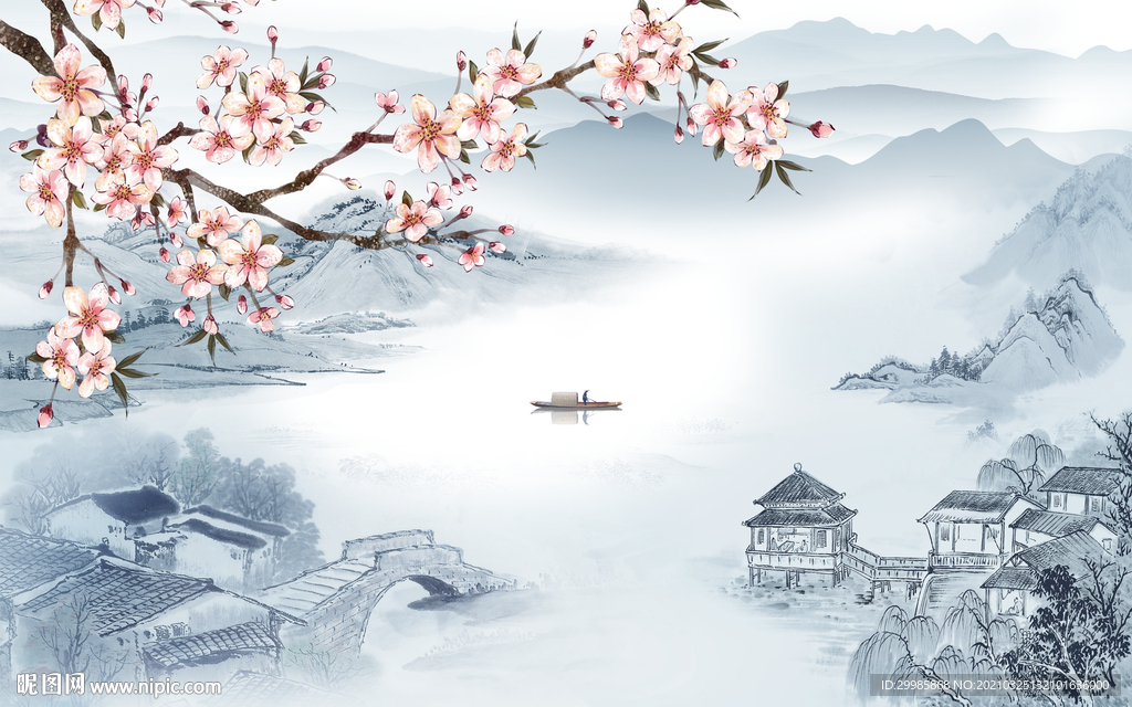 高端山水画无框画 tif分层