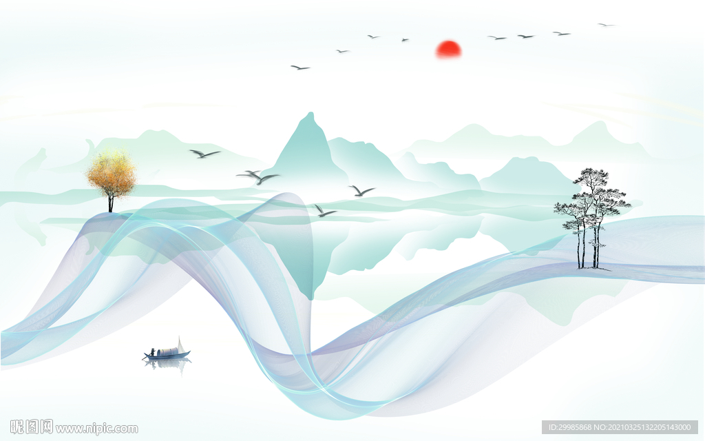 线条 山水画无框画 tif分层